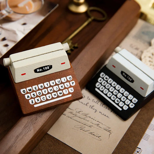 Vintage Typewriter-Shaped Wooden Memo Clip Holder